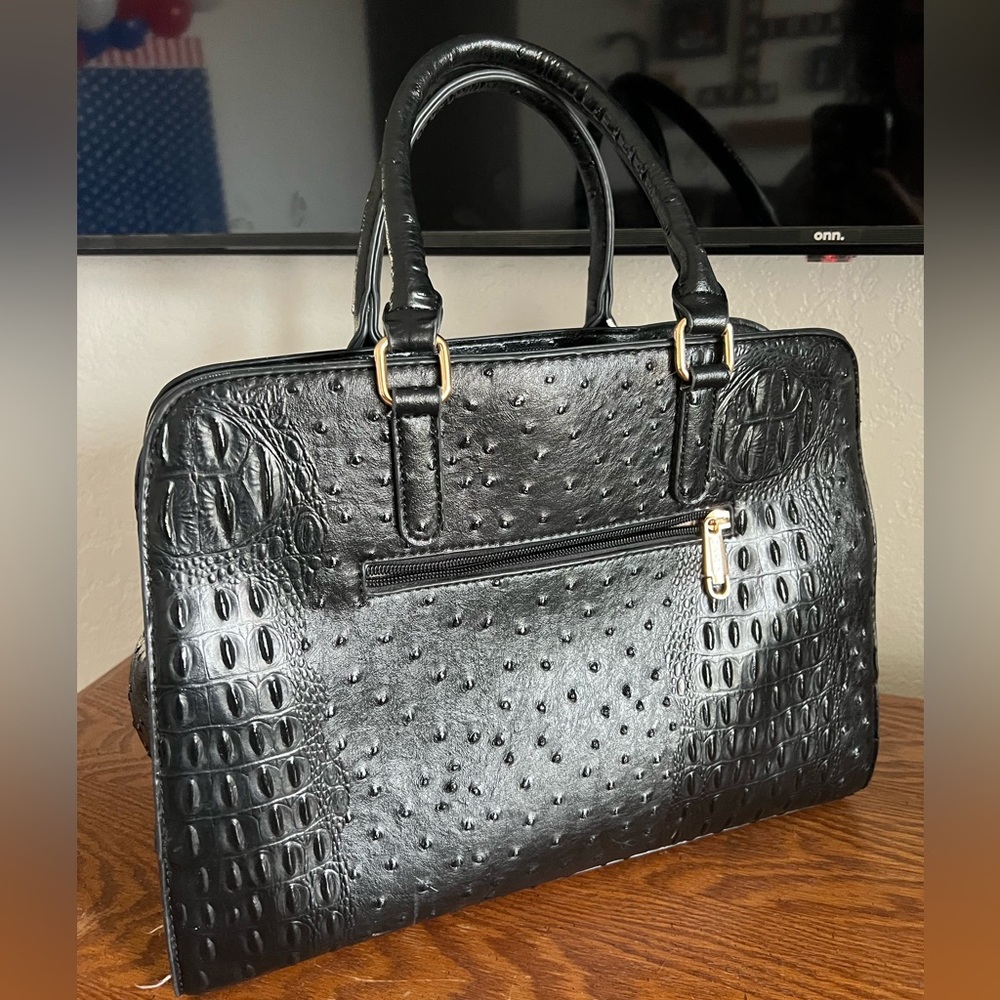 Dasein Womens Ostrich Embossed Top Handle Satchel Handbag Stylish Purse